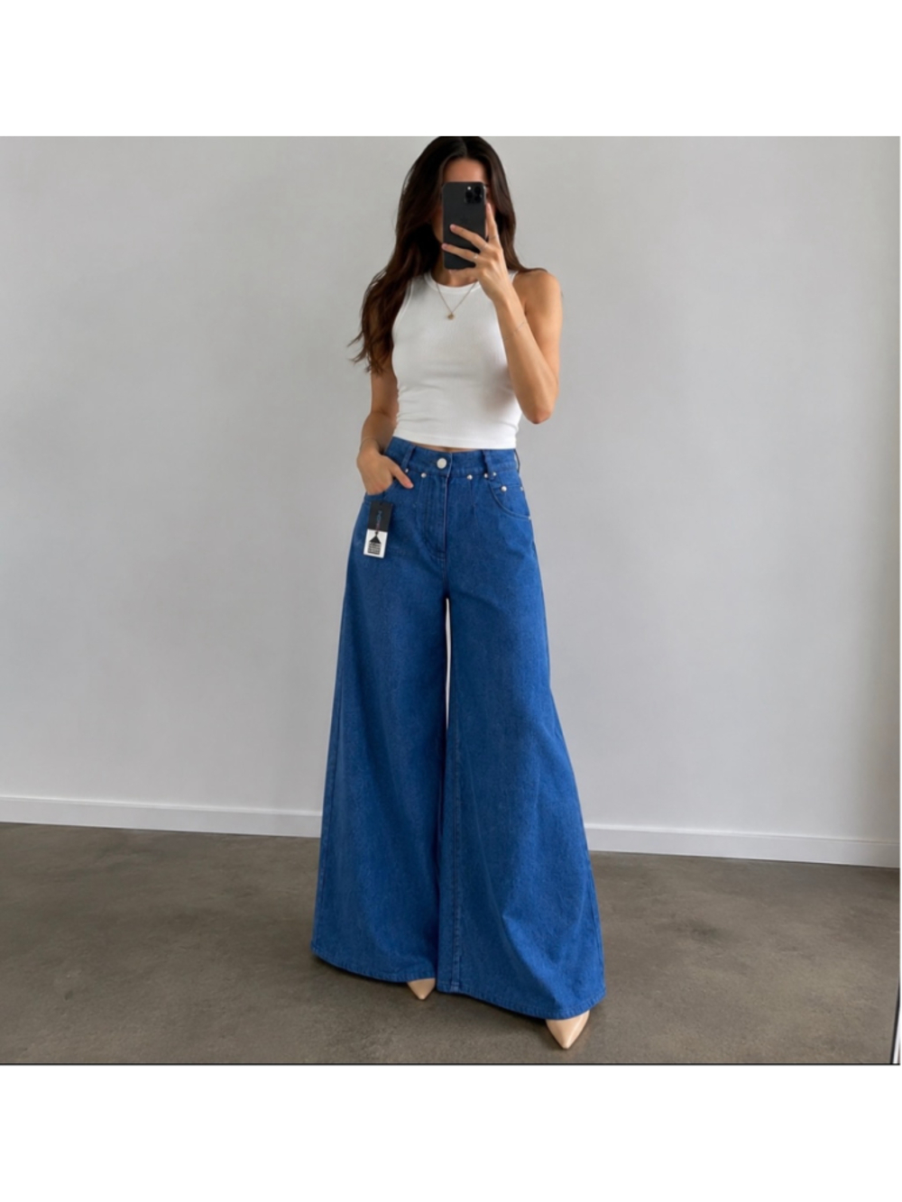 Weinsanto Paris NWT Size S Blue Denim Oversized Wide Leg Jeans High Rise $586